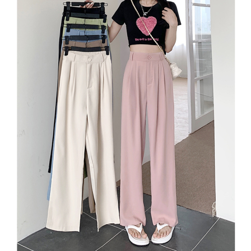 Real price  summer elastic waist casual pants women's straight tube is thin, loose and simple pocket less suit pants women