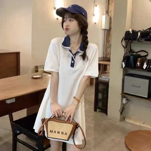 Contrast polo collar dress women's summer 2022 new college style thin cover meat cool and cute short sleeve skirt