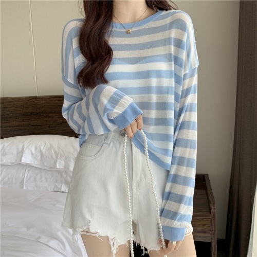 Summer 2022 New Vintage Port style striped T-shirt smock shirt super fairy thin long sleeve ice silk sunscreen top tide