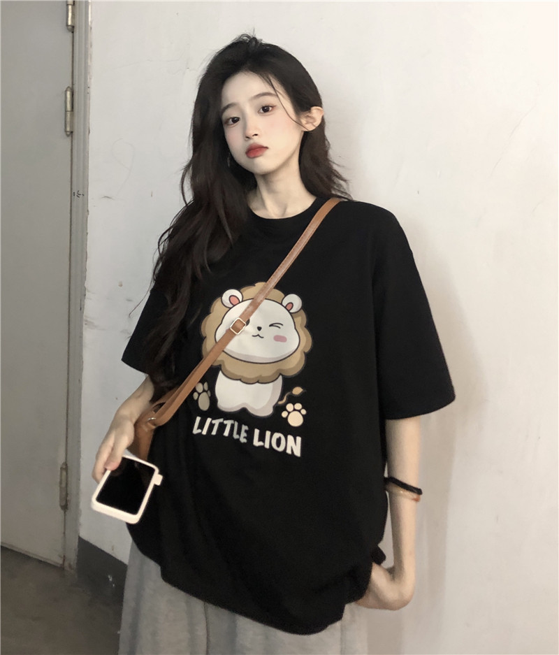 Real price ~ pattern ~ little lion print loose T-shirt short sleeve top pure cotton