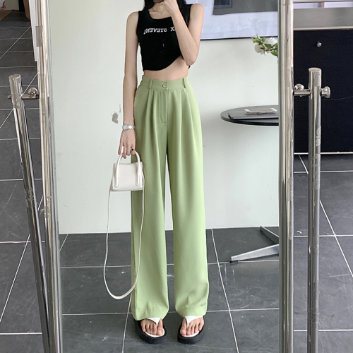 Real price  summer elastic waist casual pants women's straight tube is thin, loose and simple pocket less suit pants women