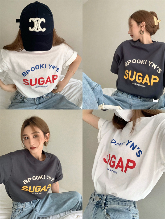 Real price Korean version of Hong Kong loose printed T-shirt