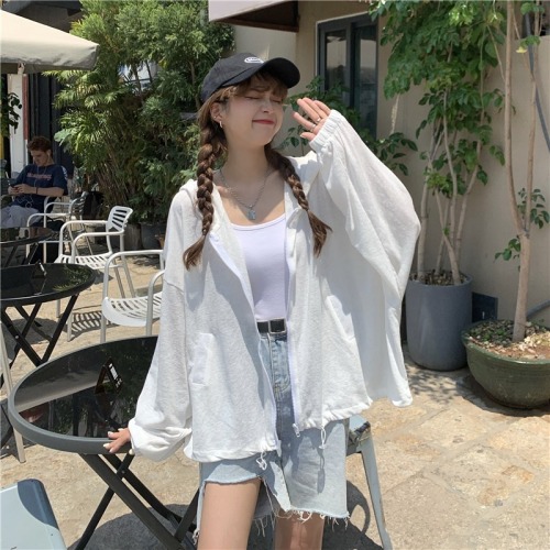 Official sunscreen clothes women's clothes summer thin Hooded Jacket cardigan versatile design Korean loose top