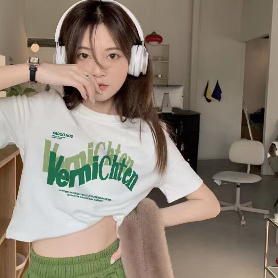 2022 summer new alphabet print short sleeve T-shirt women's sweet cool short navel top