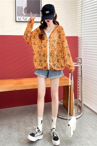 Real shot - summer clothes Korean version 100 polyester ice silk sunscreen clothes outdoor breathable large women's zipper cardigan jacket women
