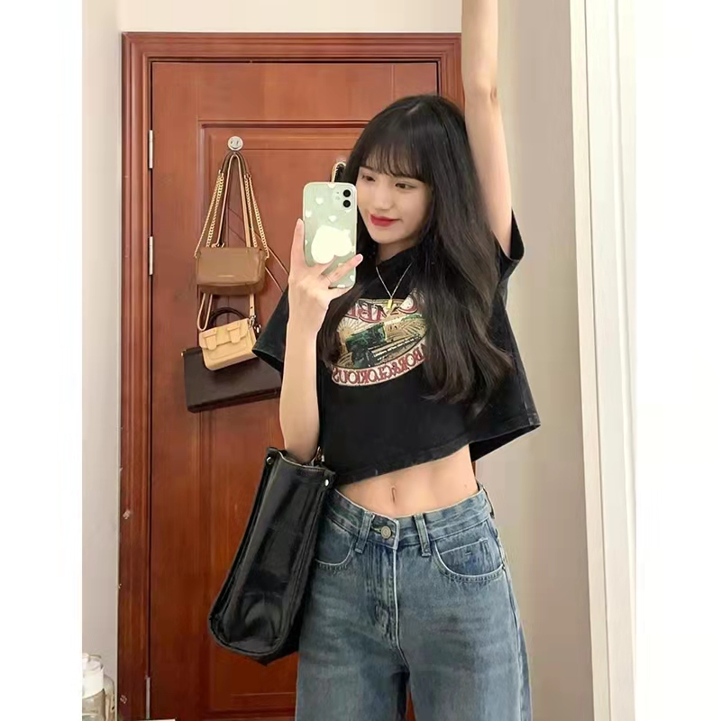 2022 new European and American retro Spice Girls High Waist short sweet cool trend top
