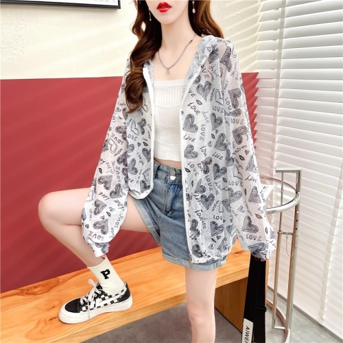 Real shot - summer clothes Korean version 100 polyester ice silk sunscreen clothes outdoor breathable large women's zipper cardigan jacket women