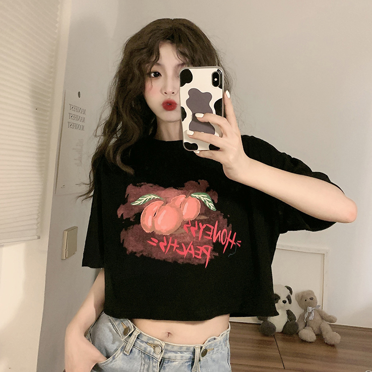 Cotton Harajuku style short sleeve T-shirt women's summer Korean version ins trendy letter printing loose design sense of minority