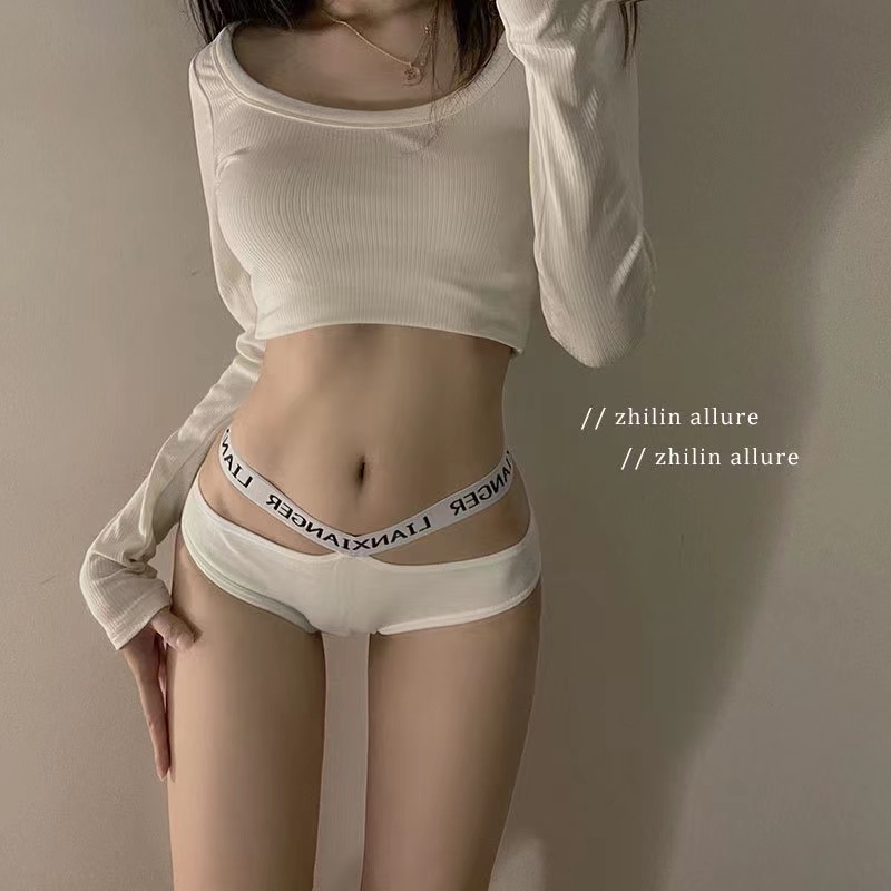 Real price ~ European and American sexy English cross belt underwear women's low waist hollow sexy triangle women's underwear