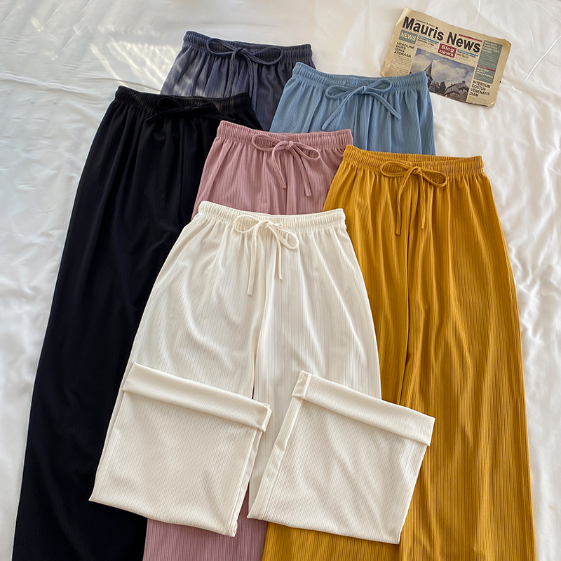 Real shooting real price summer Korean wide leg pants women's high waist loose straight tube black casual floor pants