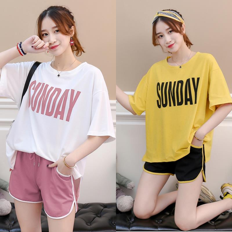 Leisure sports suit female summer dress Korean loose t-shirt female student fashion running short sleeved shorts two-piece suit