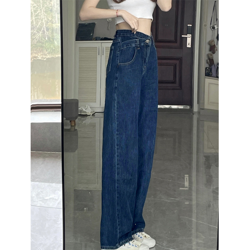 Straight jeans women's spring and summer 2022 Korean version of ins cross waist design high waist wide leg pants