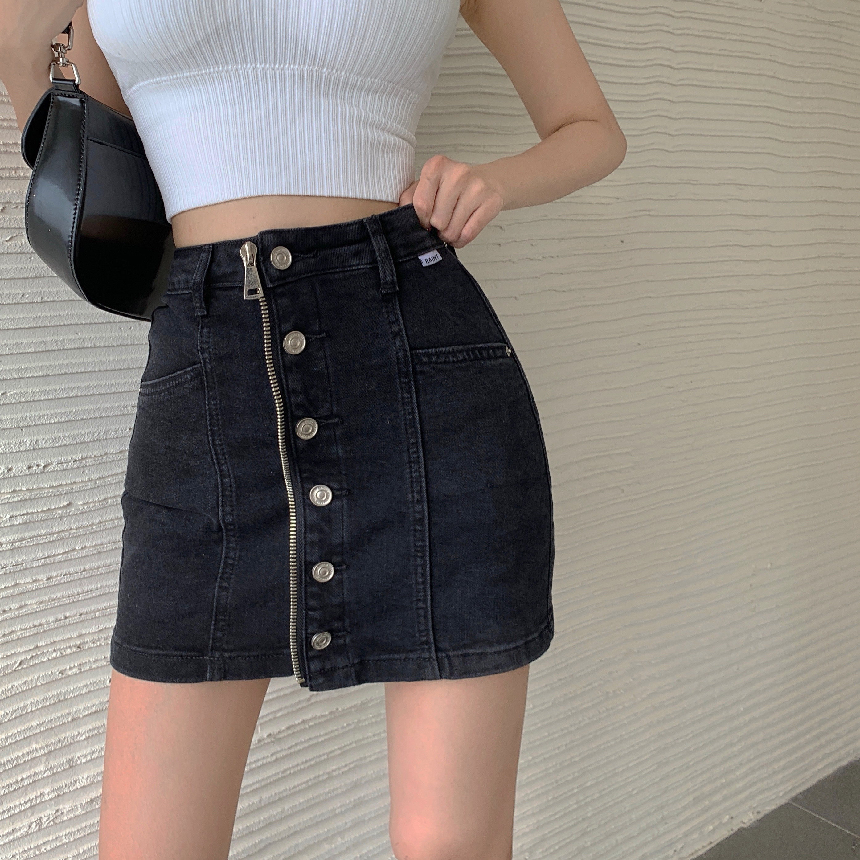 Real price Korean version of single-breasted zipper high waist slim hip skirt denim skirt skirt women's skirt