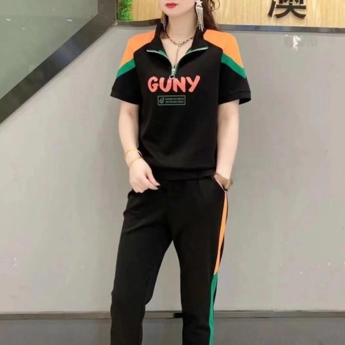 Leisure sports suit women's  spring new letter printing foreign style Joker slim vests pants