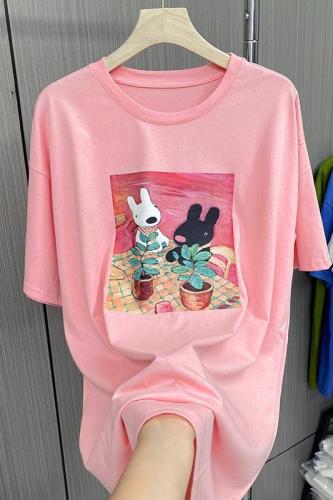 Official figure after real price package cotton size women's summer rabbit printed short sleeve T-shirt