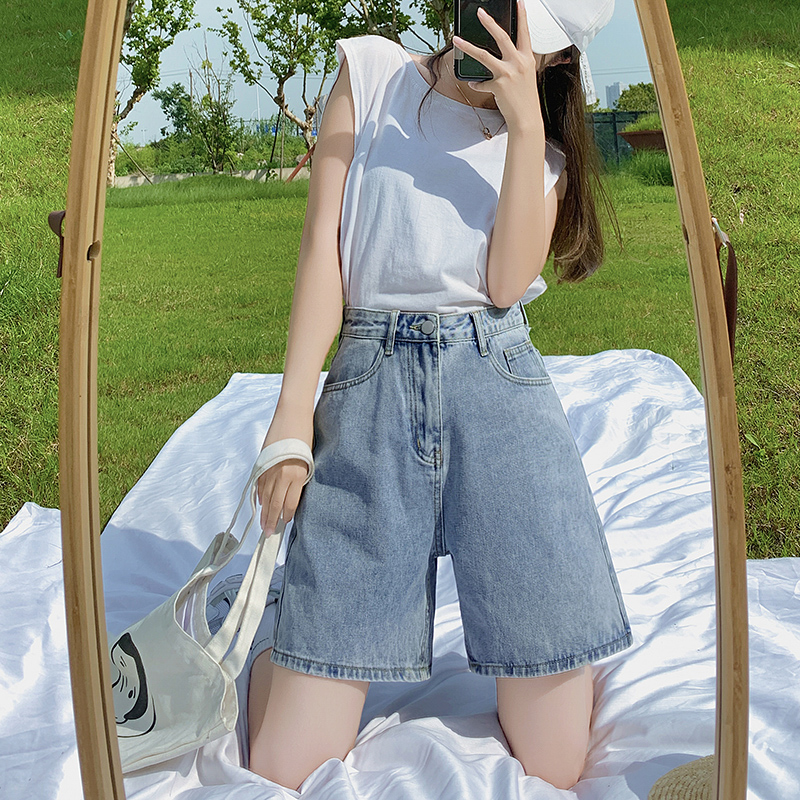 High waist denim pants women's 2022 summer new loose straight tube slim a-word hot girl pants