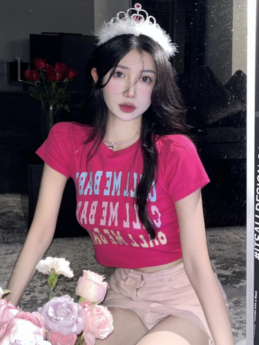 Real shot Korean chi pure wind hot girl slim Joker letter printing short short short sleeve T-shirt jacket female