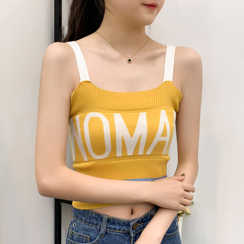 Small condole belt chic women with spring and summer letters contrast sleeveless base short knitted vest