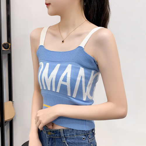 Small condole belt chic women with spring and summer letters contrast sleeveless base short knitted vest