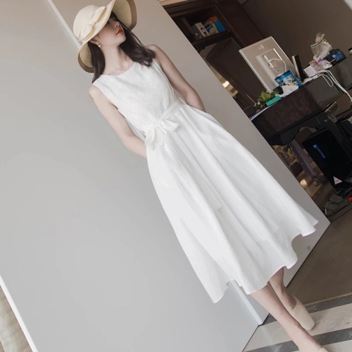 2022 new summer chiffon white dress small gas very fairy waist slim platycodon grandiflorum French dress