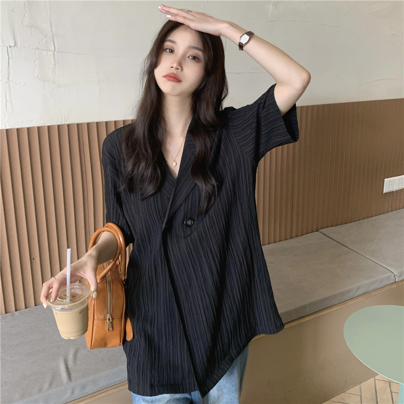 Real price short sleeve suit collar shirt coat summer design feeling minority retro chic coat