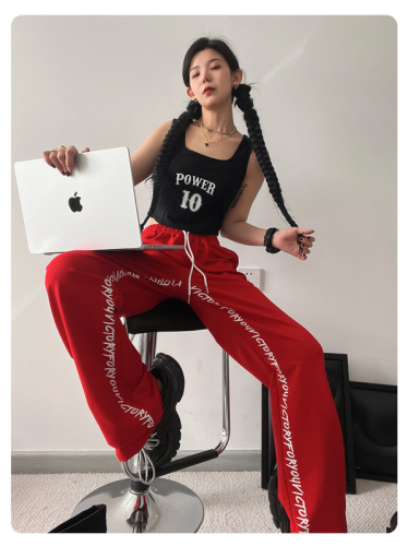 Black small letter casual pants women  new loose sports hiphop pants tide ins Harlan pants