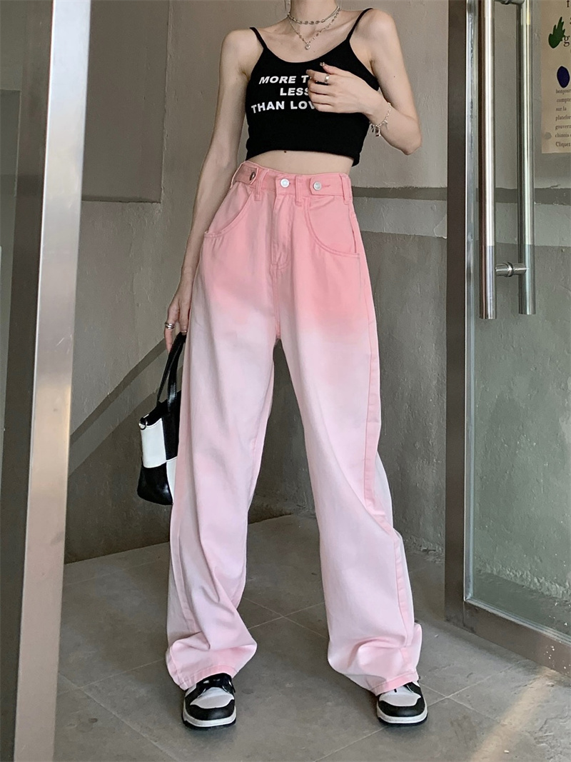 Real price high waist loose gradient straight pants slim mop pants wide leg jeans women