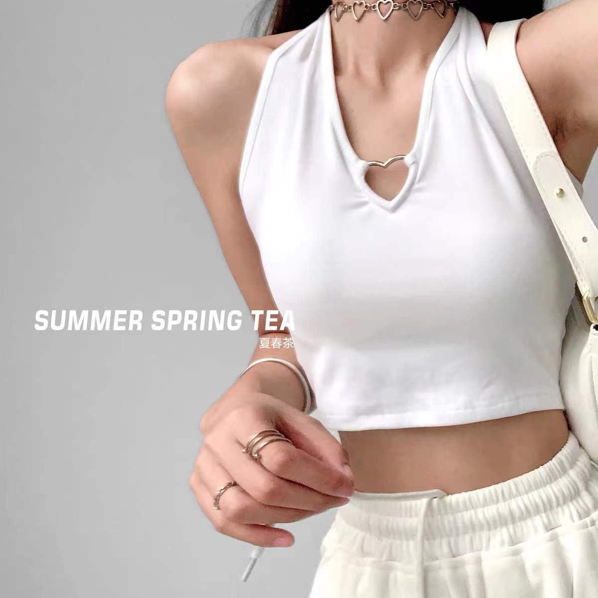 2022 summer short slim fit top hot girl sexy neck design vest women hollow love ins