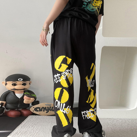 2022 new yellow letter black pants women Joker hip hop hiphop jazz hip hop loose wide leg pants casual