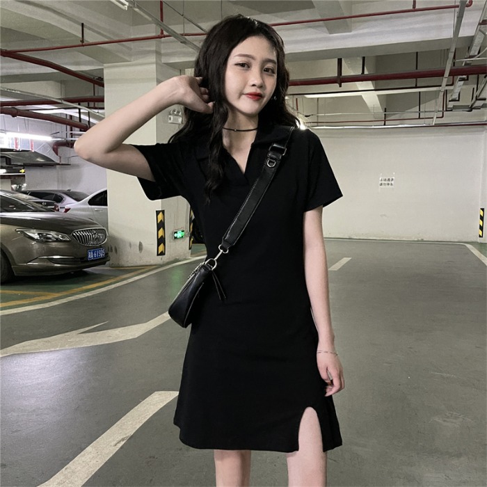 2022 cotton small black dress summer square collar dress women's slim strap hip skirt skirt ins tide