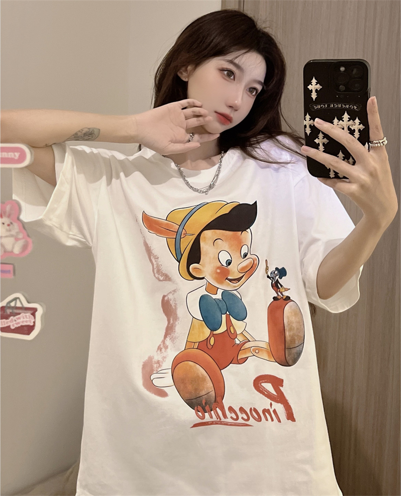 Real price 100% cotton summer American age-reducing couple short sleeve T-shirt women ins tide coat