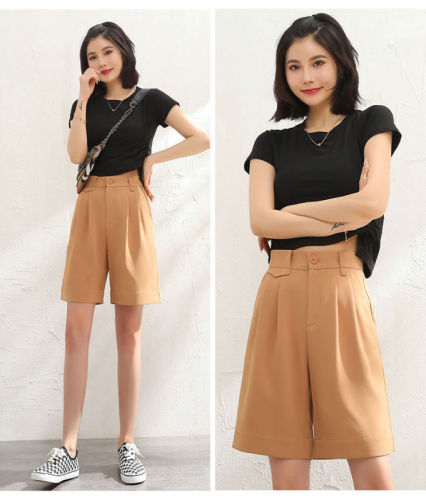 Suit shorts women summer high waist loose sag slimming wide legs a casual five-point pants thin tide