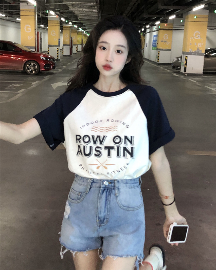 Real shot American yesterday ancient shoulder short sleeve T women summer cotton design feeling small group chic unique coat