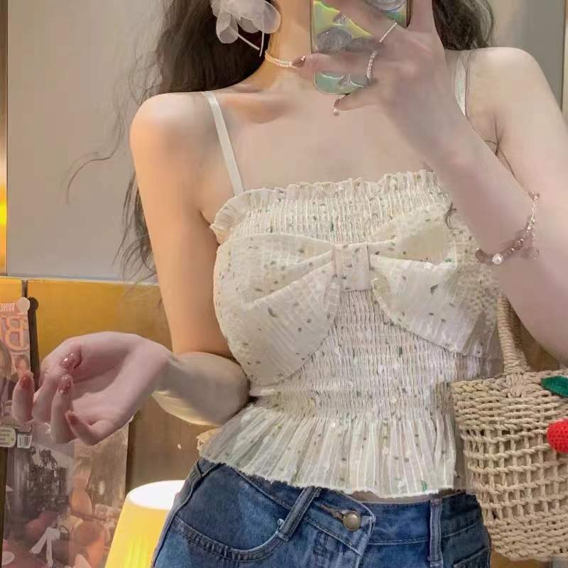 Summer 2022 New French Romantic Gentle Wind Bow Knitted Condole with Vest Jacket for Women