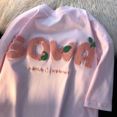 Official figure real price cotton 2022 new short sleeve T-shirt female towel embroidery