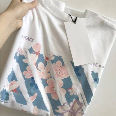 Real price #65/35 rack American cherry blossom flower short sleeve T-shirt women's loose jacket