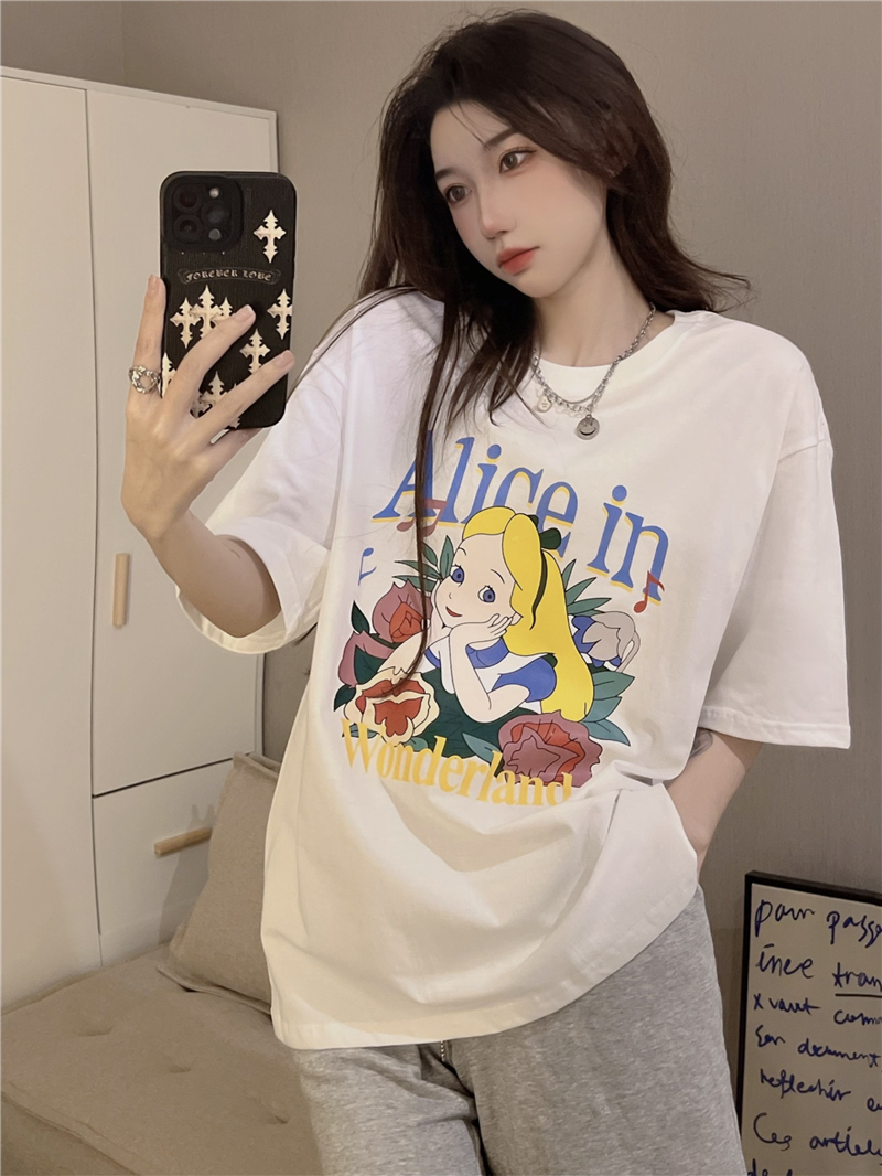 Real price 220g combed 100% cotton summer long loose short sleeve T-shirt women