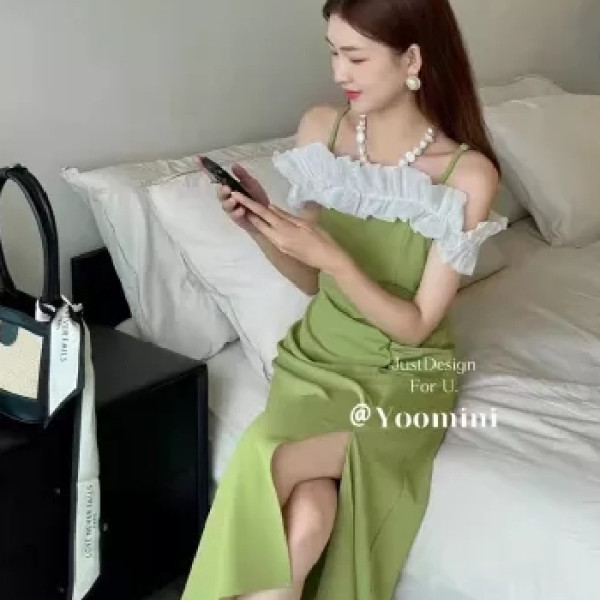 Small fragrance light mature women's 2022 new French high waist slim stitching collar short sleeve fashion dress