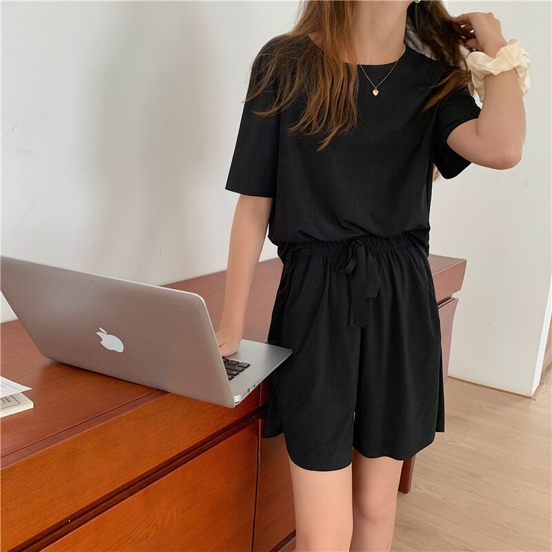 Spring and summer home clothing set ice silk two-piece set women's home clothing pajamas solid color fashion breathable casual women's clothing