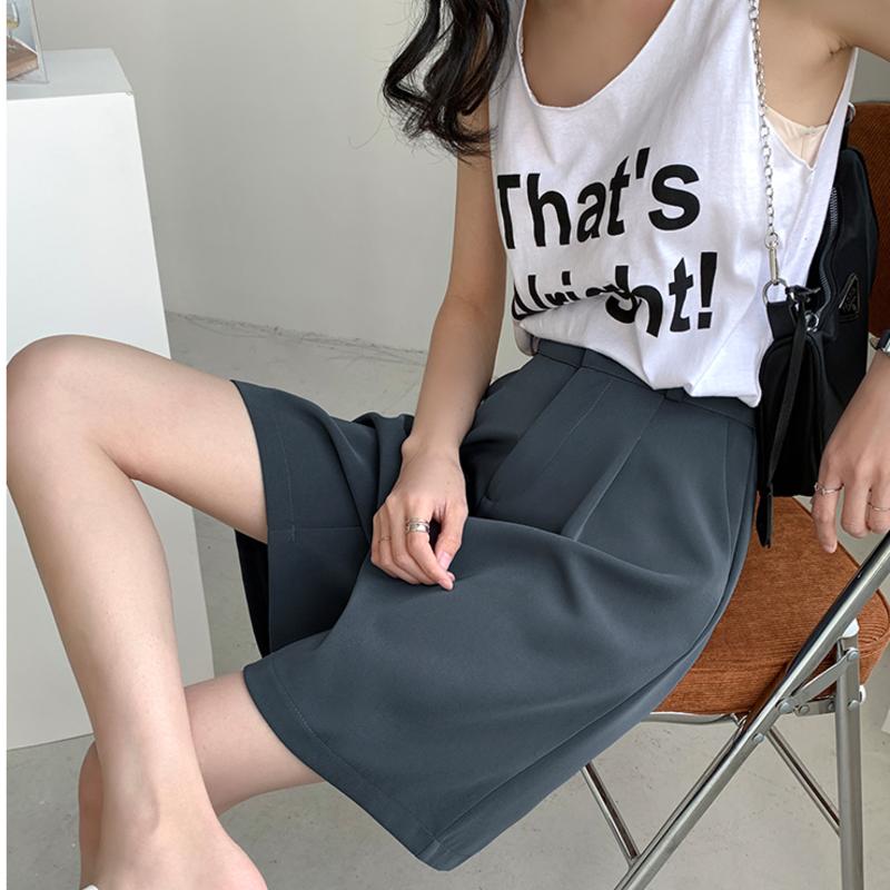 Suit Shorts Women Summer Thin High Waist A Skinny Casual Pants Straight Tube Hong Kong Taste Sports Wide Leg 5-quarter Pants