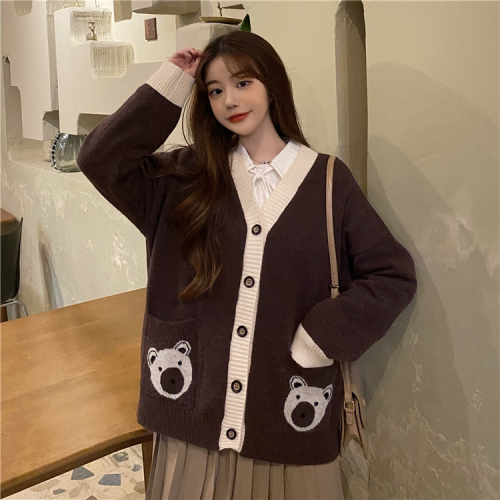  autumn is a cute bear sweater sweater for women in autumn and winter new loose long sleeve cardigan coat for women