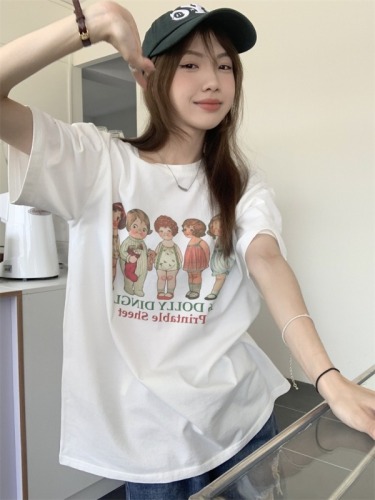 Summer recommended cotton 180g 2022 new casual fashion Joker short sleeve Korean printed T-shirt women