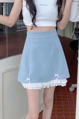 Real shooting and real price summer Korean version new high waist splicing short skirt looks thin, sweet and A-line skirt