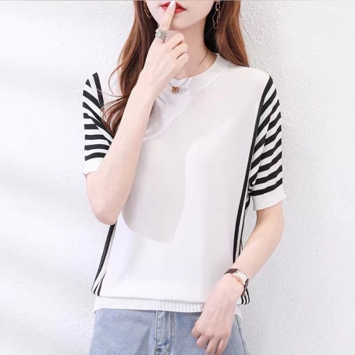 Striped ice Batman Summer Short Sleeve T-Shirt women's  Korean version new sweater thin loose top fashion