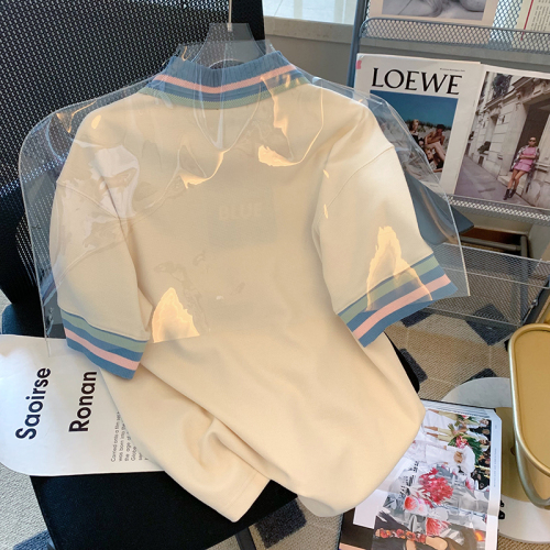 Cotton new short sleeve T-shirt women's printed polo collar