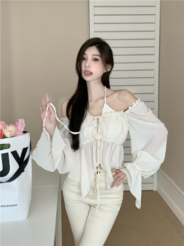 Real shooting, real price, pure desire, sexy, off the shoulder, neck hanging, off the shoulder, thin chiffon shirt