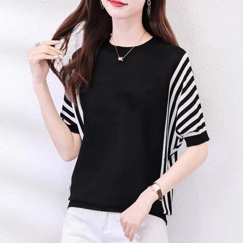 Striped ice Batman Summer Short Sleeve T-Shirt women's  Korean version new sweater thin loose top fashion