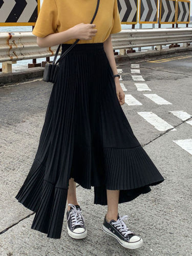 Irregular Pleated Chiffon Skirt women's spring 2022 new Korean high waist A-shaped cake skirt big hem