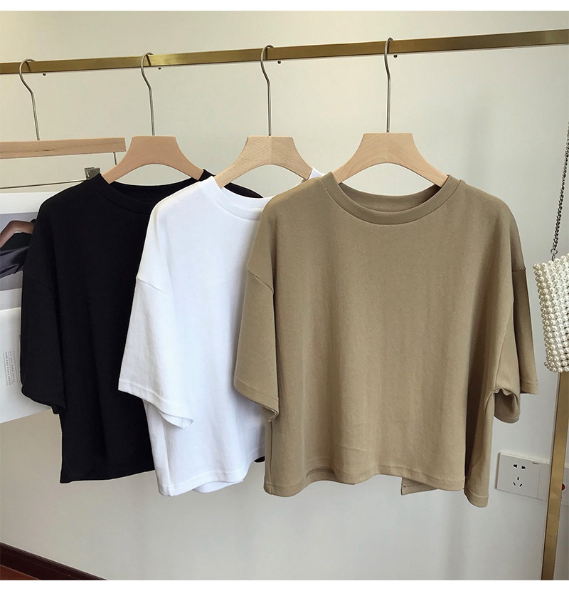 T857\\fashion new open back short cotton T-shirt sweet and spicy design sense minority Korean loose top women's fashion