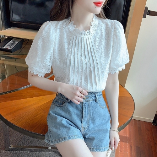 Summer 2022 new fashion lace top women's versatile Chiffon Shirt Short Sleeve T-Shirt beautiful western style small shirt